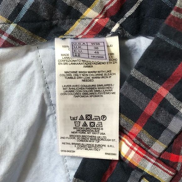 BROOKS BROS Mens Indian Plaid Flat Front Shorts Sz 38 - Picture 7 of 8